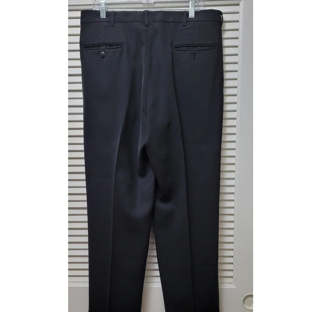 Haggars Q Mens Black Pleated Cuffed Dress Pants 36x29 Straight Leg Trouser